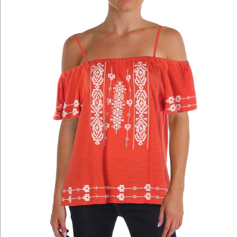 SanctuaryMagnolia Orange off/the shoulder Boho top